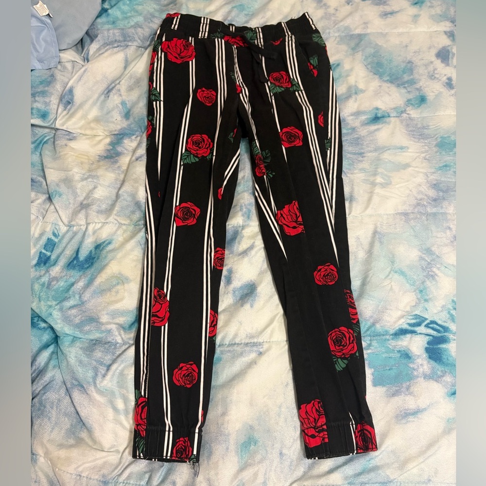 Floral Striped Kids Bottoms - Black and Red